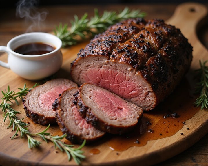 aromatic spice rubbed slow cooked rump roast au jus