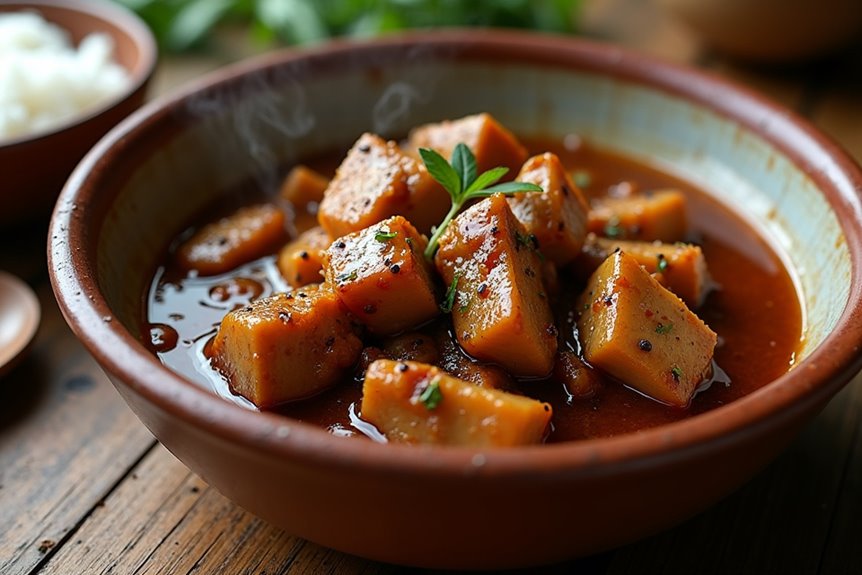 braised pork in savory coconut sauce