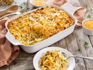 cheesy homestyle chicken spaghetti casserole