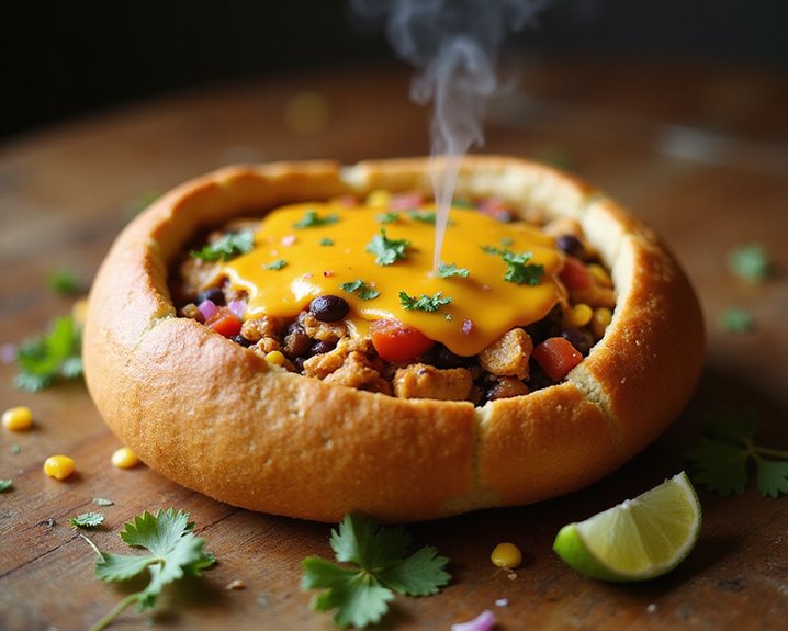 cheesy melty mexican inspired bread bowl burritos