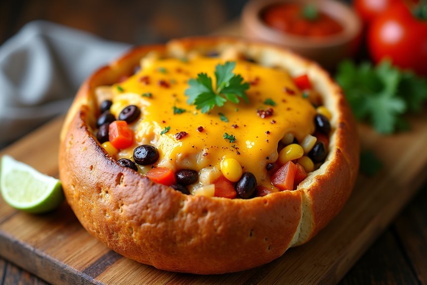 cheesy mexican inspired bread bowl burrito