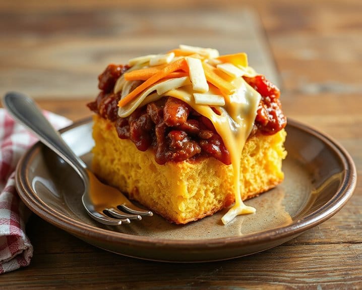 cheesy sloppy cornbread stacks