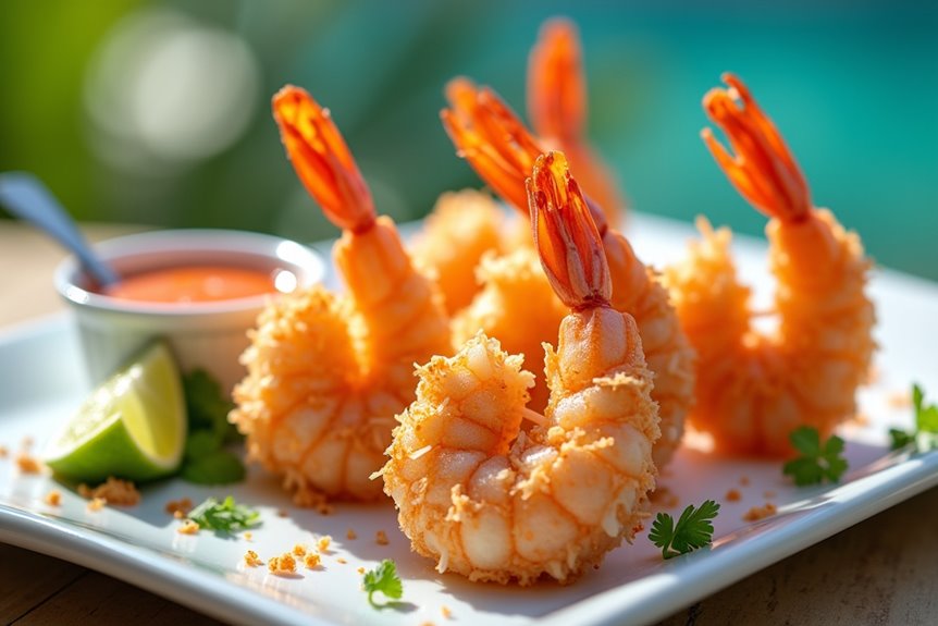 coconut crusted jumbo shrimp island inspired flavors
