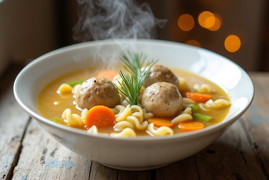 comforting chicken meatball noodle soup