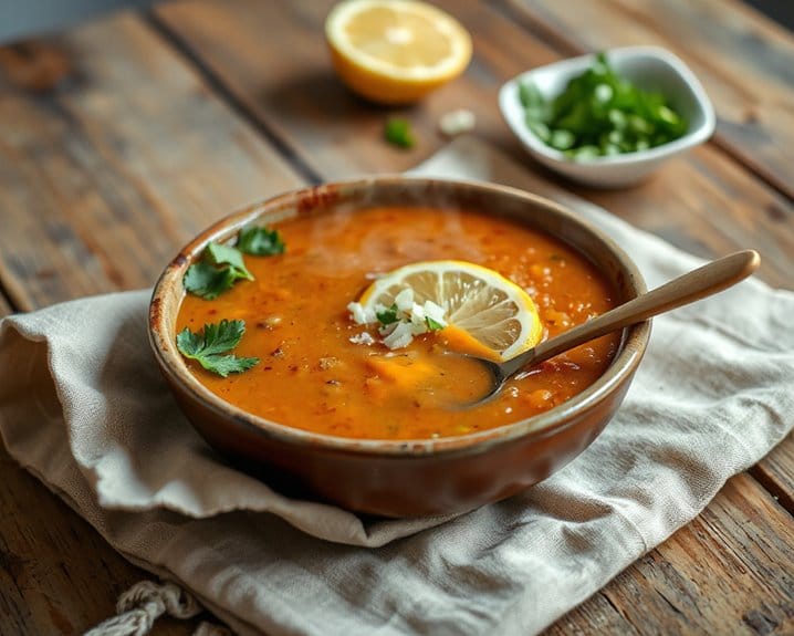 comforting creamy and bright red lentil soup