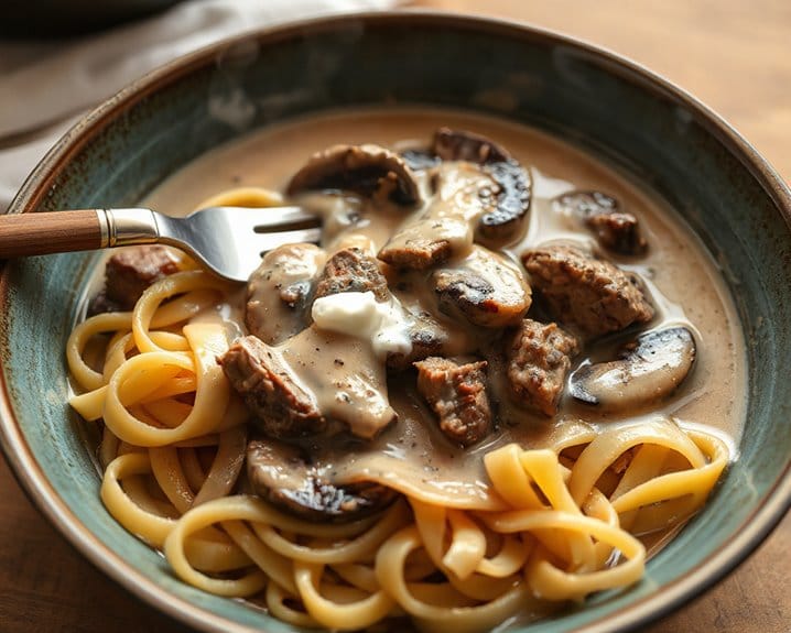 comforting creamy slow cooked beef stroganoff