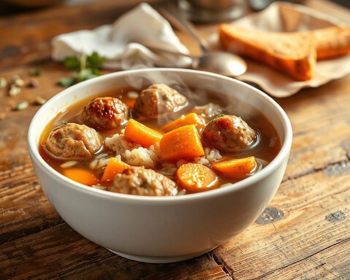 comforting turkey meatball rice soup