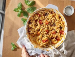 cozy baked tomato infused mac and cheese