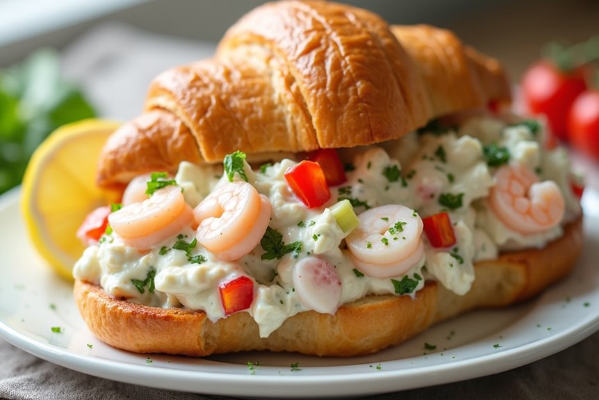 creamy decadent seafood salad croissant