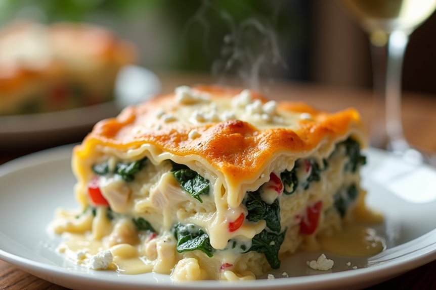 creamy layered cheesy chicken lasagna