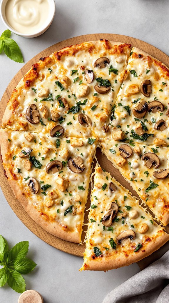 creamy savory mushroom topped pizza delight