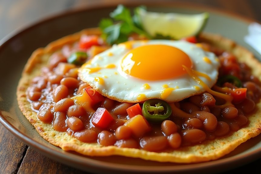 crispy tortillas creamy beans spicy sauce