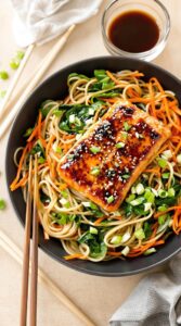 delectable asian inspired salmon soba dish