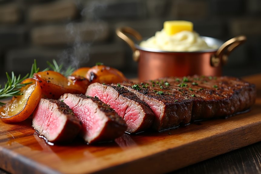 delectable steak flavorful spices caramelized onions