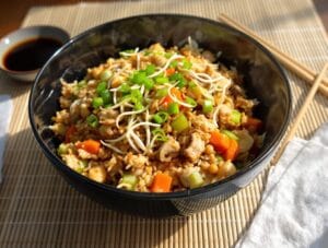 flavorful asian stir fried chicken rice