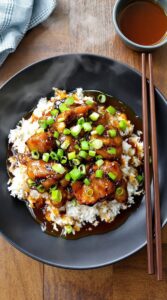 flavorful bourbon glazed chicken rice dish
