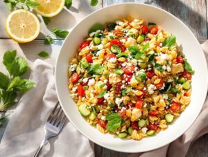 flavorful mediterranean chicken orzo dish