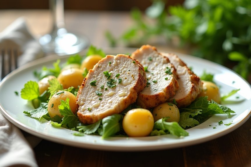garlic chicken and potato salad