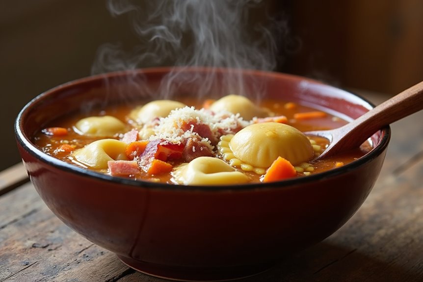 hearty bacon infused ravioli cabbage soup