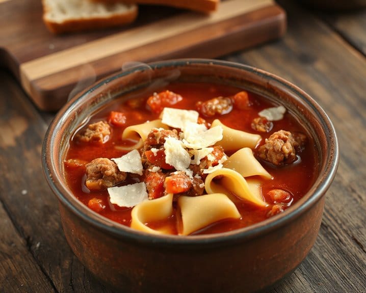 hearty cheesy tomato rich lasagna soup