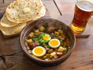 hearty german sausage and beer soup