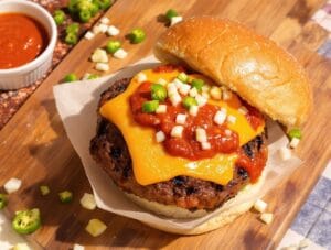 hearty homemade spicy chili burger