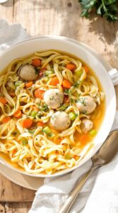 hearty nourishing chicken meatball soup