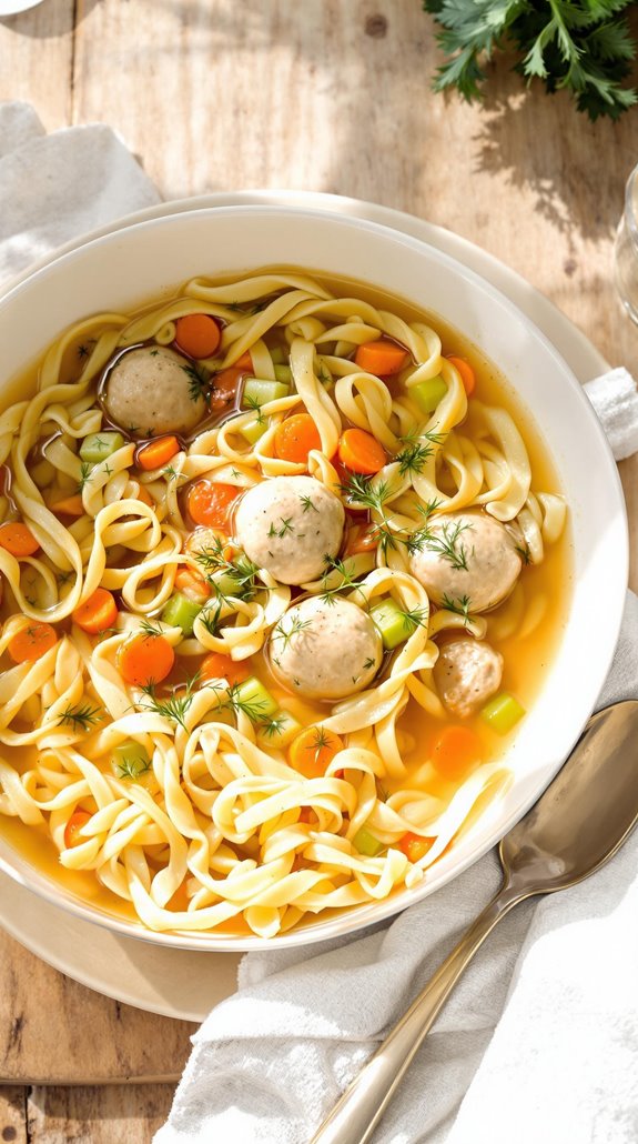 hearty nourishing chicken meatball soup