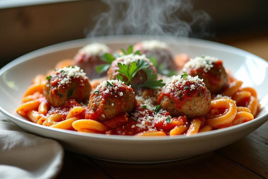homemade italian meatballs and parmesan pasta
