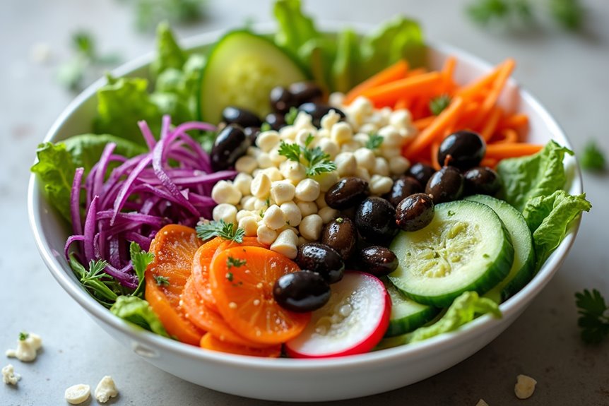 layered marinated balanced flavorful mediterranean salad