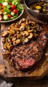savory mushroom enhanced ribeye steak