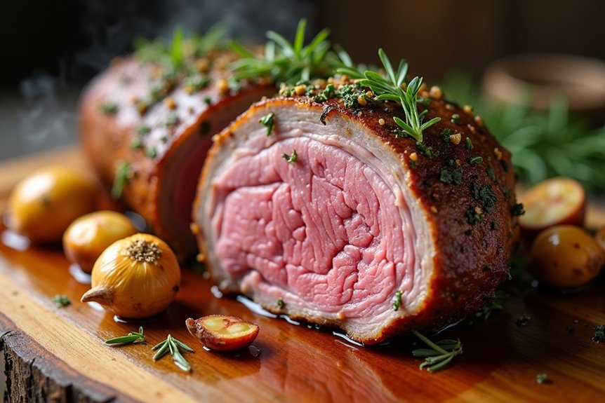 seared herbed garlic kissed cast iron roast