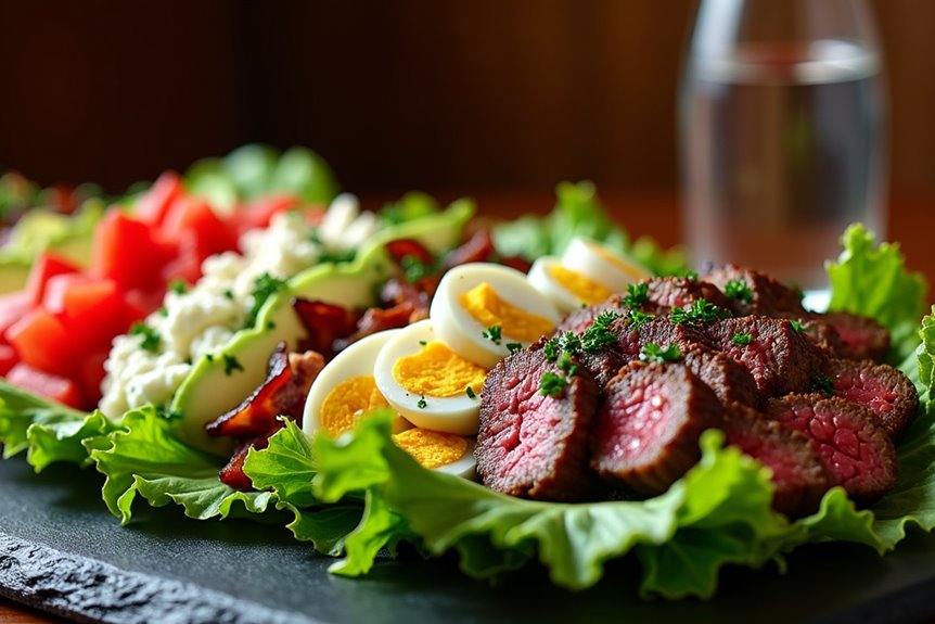 seared layered classic steakhouse cobb salad