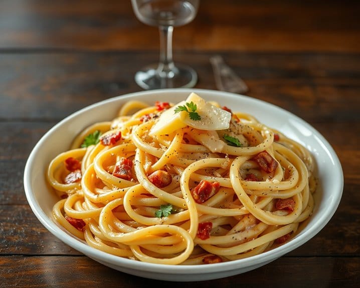 silky aromatic cheesy indulgent carbonara