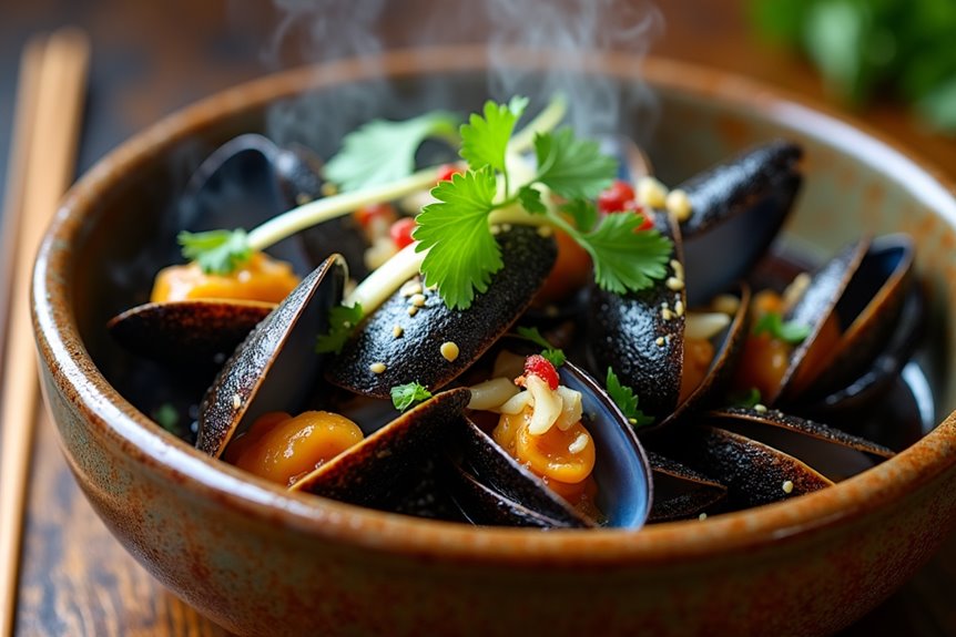 sizzling black bean mussels recipe details