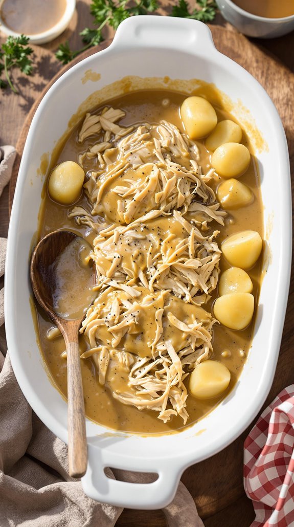 slow cooked chicken in flavorful gravy