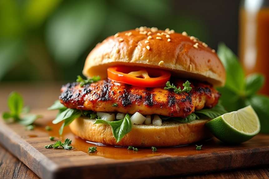 spicy rum marinated caribbean chicken sandwich