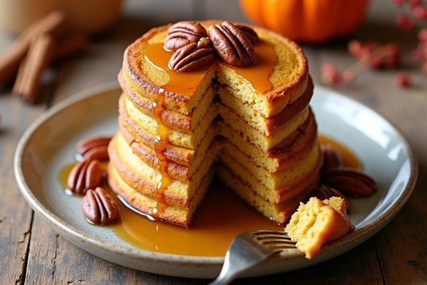 straightforward fall inspired pumpkin pecan souffle pancakes