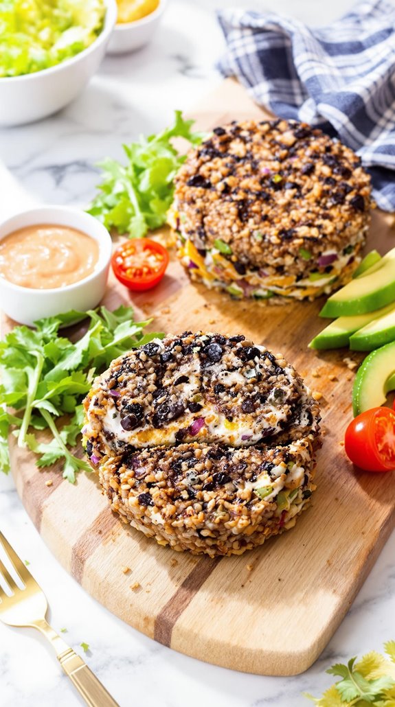 vegetarian burger with rice and beans